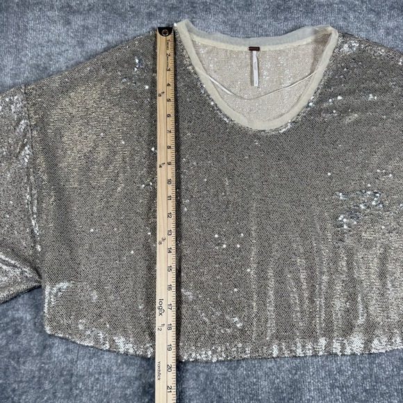 Free People Oversized Crop Top Women's Small Beige Sequin Embellished Drapey - Picture 7 of 7